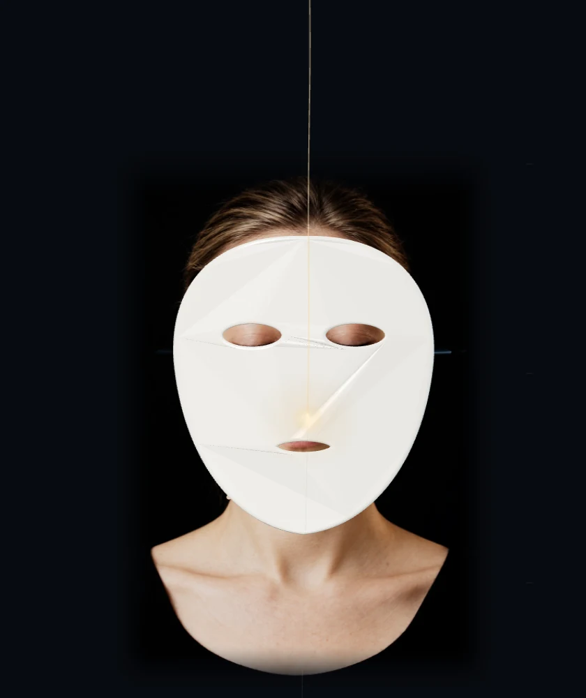 Put on our light-care mask.<br>Take a moment. — Optical and product concept